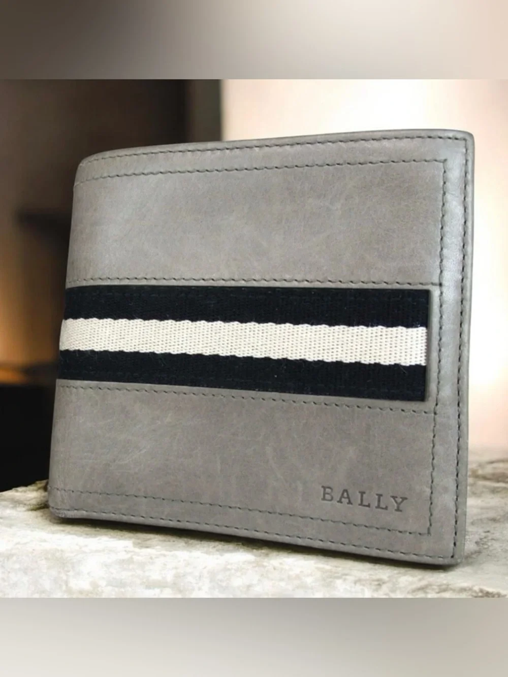 BALLY Signature Stripe Leather Bifold Wallet 🖤